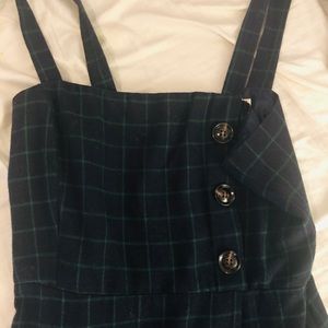Blue & Green Plaid Jumper Dress with buttons.